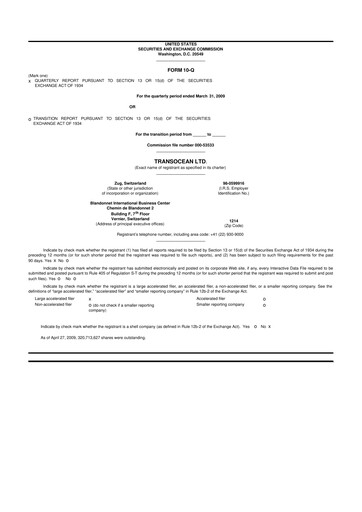 Thumbnail Transocean 10-Q Quarterly Report FY 