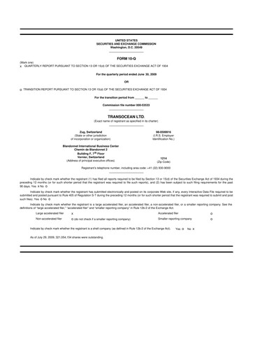 Thumbnail Transocean 10-Q Quarterly Report FY 