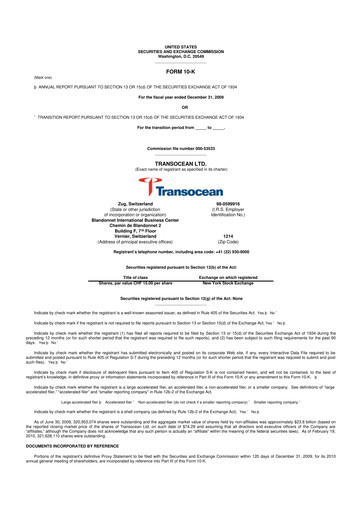 Miniature Transocean 10-K Rapport annuel 