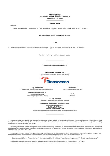 Thumbnail Transocean 10-Q Quarterly Report FY 
