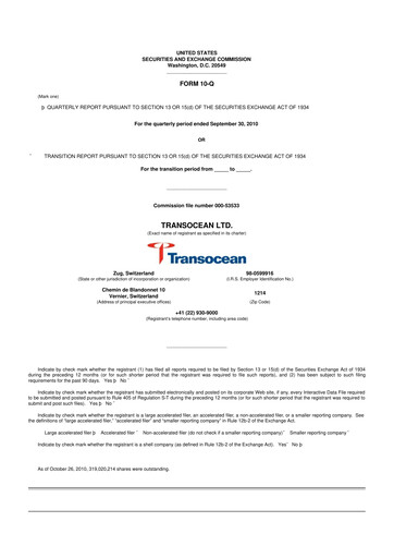 Thumbnail Transocean 10-Q Quarterly Report FY 