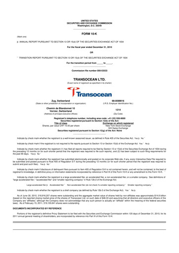 Miniature Transocean 10-K Rapport annuel 