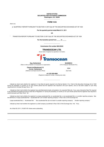 Thumbnail Transocean 10-Q Quarterly Report FY 