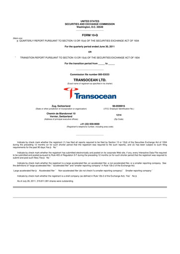 Thumbnail Transocean 10-Q Quarterly Report FY 