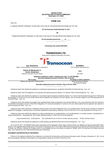 Miniature Transocean 10-K Rapport annuel 