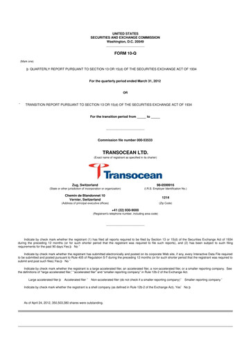 Thumbnail Transocean 10-Q Quarterly Report FY 