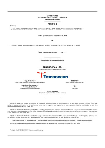 Thumbnail Transocean 10-Q Quarterly Report FY 