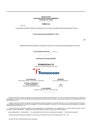 Thumbnail Transocean 10-Q Quarterly Report FY 