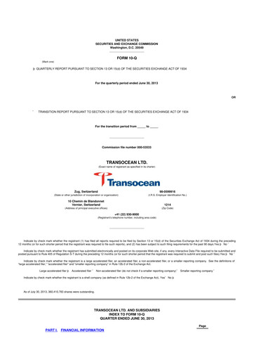Thumbnail Transocean 10-Q Quarterly Report FY 