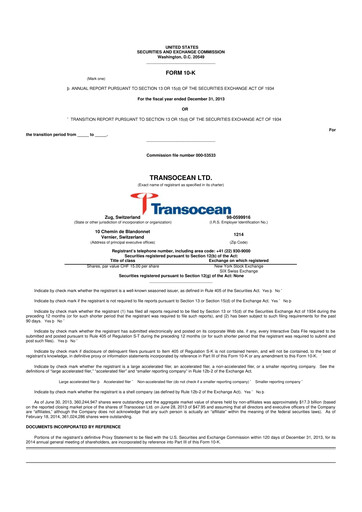 Miniature Transocean 10-K Rapport annuel 