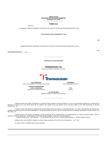 Thumbnail Transocean 10-Q Quarterly Report FY 
