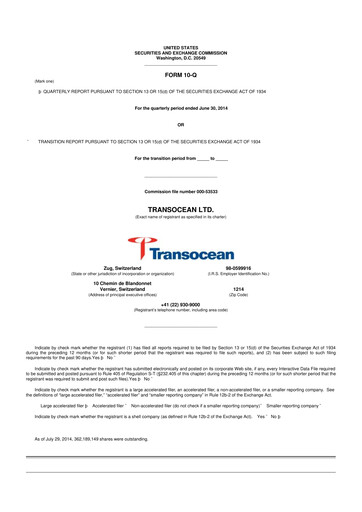 Thumbnail Transocean 10-Q Quarterly Report FY 