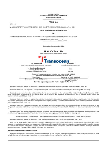 Miniature Transocean 10-K Rapport annuel 