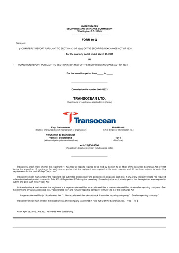 Thumbnail Transocean 10-Q Quarterly Report FY 