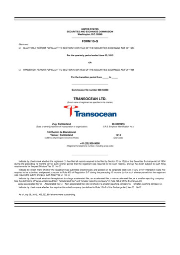 Thumbnail Transocean 10-Q Quarterly Report FY 