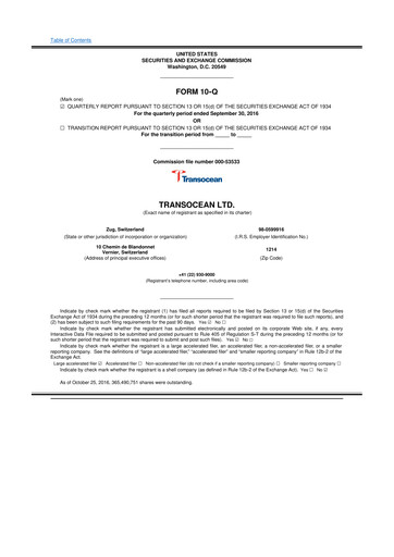 Thumbnail Transocean 10-Q Quarterly Report FY 