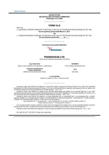 Thumbnail Transocean 10-Q Quarterly Report FY 