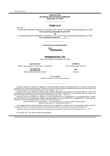 Thumbnail Transocean 10-Q Quarterly Report FY 