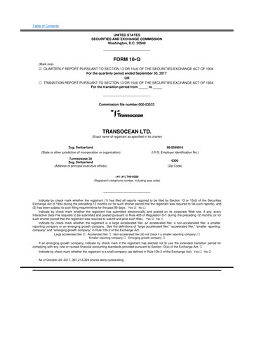 Thumbnail Transocean 10-Q Quarterly Report FY 