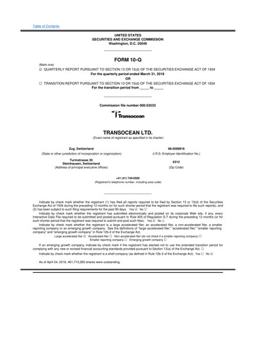 Thumbnail Transocean 10-Q Quarterly Report FY 