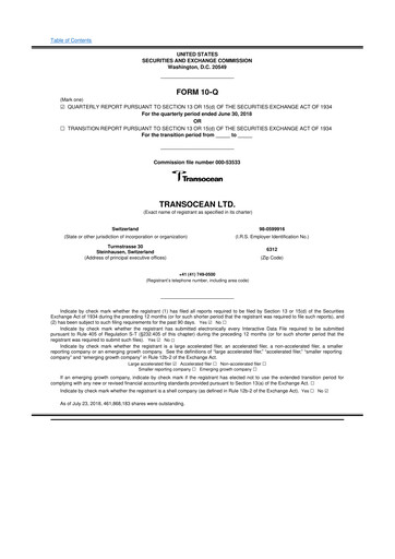 Thumbnail Transocean 10-Q Quarterly Report FY 