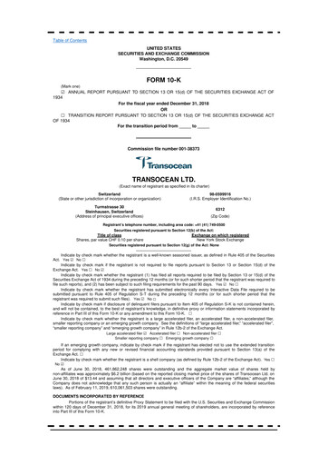 Miniature Transocean 10-K Rapport annuel 
