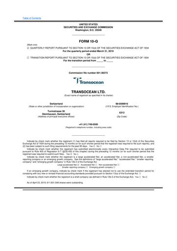 Thumbnail Transocean 10-Q Quarterly Report FY 