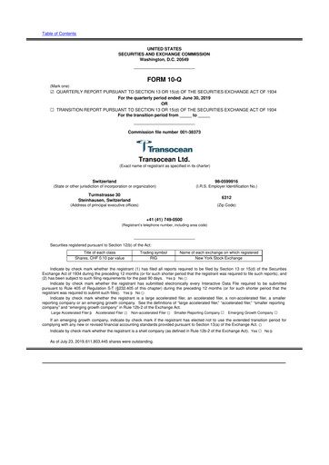 Thumbnail Transocean 10-Q Quarterly Report FY 