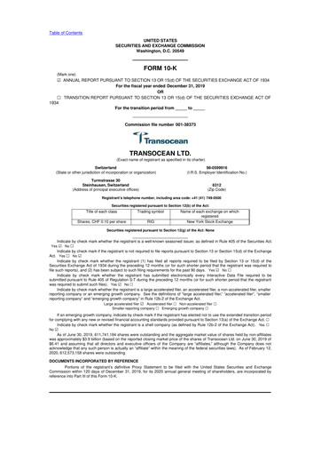 Miniature Transocean 10-K Rapport annuel 