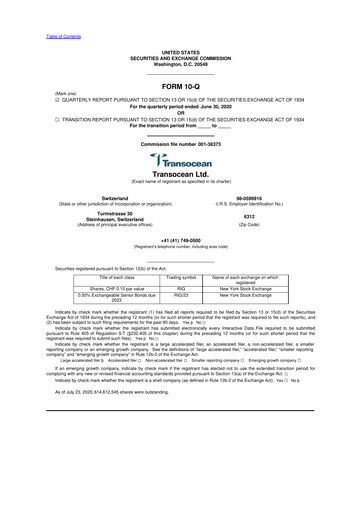 Thumbnail Transocean 10-Q Quarterly Report FY 