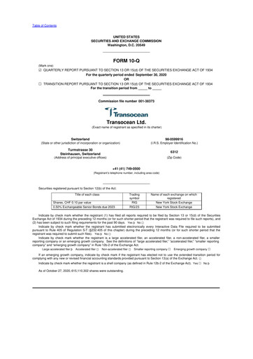 Thumbnail Transocean 10-Q Quarterly Report FY 