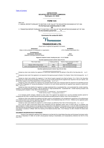 Miniature Transocean 10-K Rapport annuel 