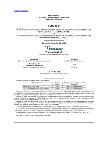 Thumbnail Transocean 10-Q Quarterly Report FY 