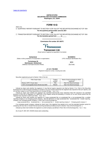 Thumbnail Transocean 10-Q Quarterly Report FY 