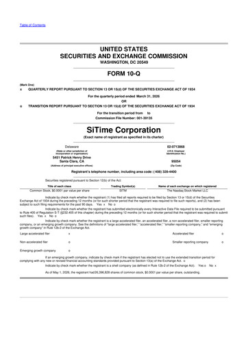 Miniature SiTime 10-Q Rapport trimestriel  