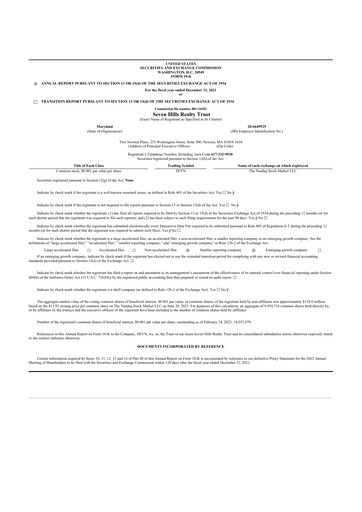 Miniature Seven Hills Realty Trust 10-K Rapport annuel 2021