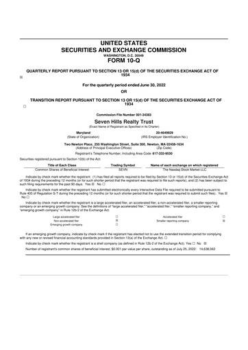 Miniature Seven Hills Realty Trust 10-Q Rapport trimestriel 2022 