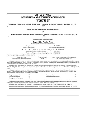 Miniature Seven Hills Realty Trust 10-Q Rapport trimestriel 2022 