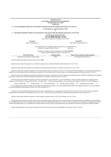 Miniature Seven Hills Realty Trust 10-K Rapport annuel 2022