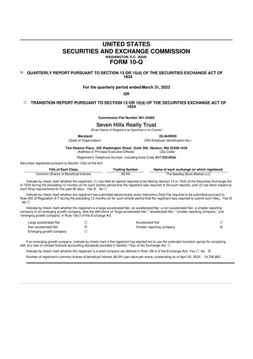 Miniature Seven Hills Realty Trust 10-Q Rapport trimestriel 2023 