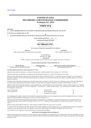 Miniature Outbrain 10-K Rapport annuel 2021
