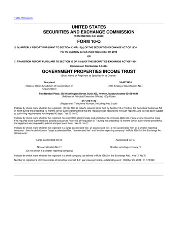 Vorschaubild Office Properties Income Trust 10-Q Quartalsbericht 2016 