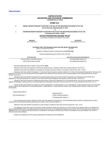 Thumbnail Office Properties Income Trust 10-K Annual Report 2018