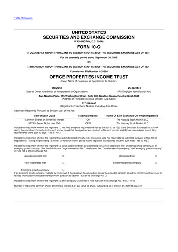 Vorschaubild Office Properties Income Trust 10-Q Quartalsbericht 2019 