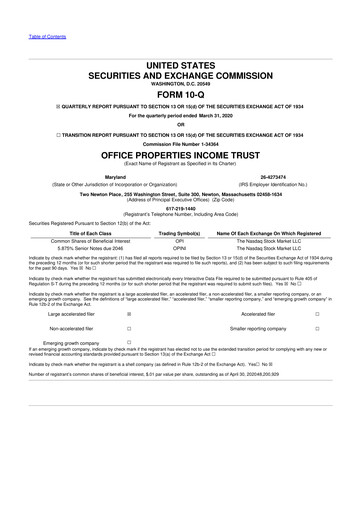 Vorschaubild Office Properties Income Trust 10-Q Quartalsbericht 2020 