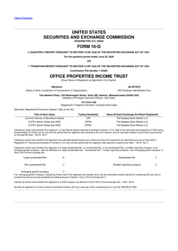 Vorschaubild Office Properties Income Trust 10-Q Quartalsbericht 2020 