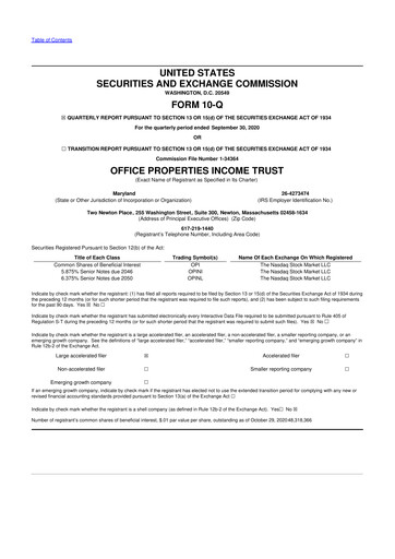 Vorschaubild Office Properties Income Trust 10-Q Quartalsbericht 2020 