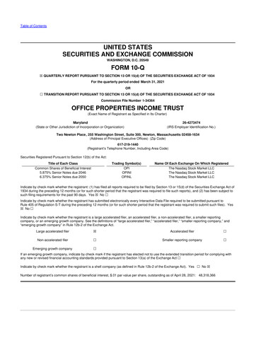 Vorschaubild Office Properties Income Trust 10-Q Quartalsbericht 2021 