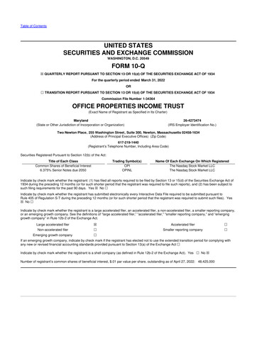 Vorschaubild Office Properties Income Trust 10-Q Quartalsbericht 2022 
