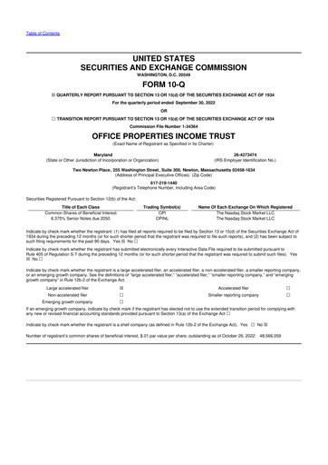 Vorschaubild Office Properties Income Trust 10-Q Quartalsbericht 2022 